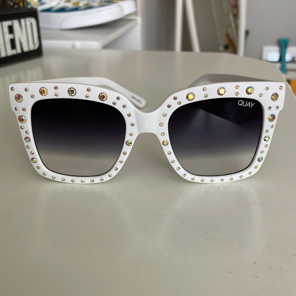 QUAY x LIZZO Icy Embellished White Sunglasses